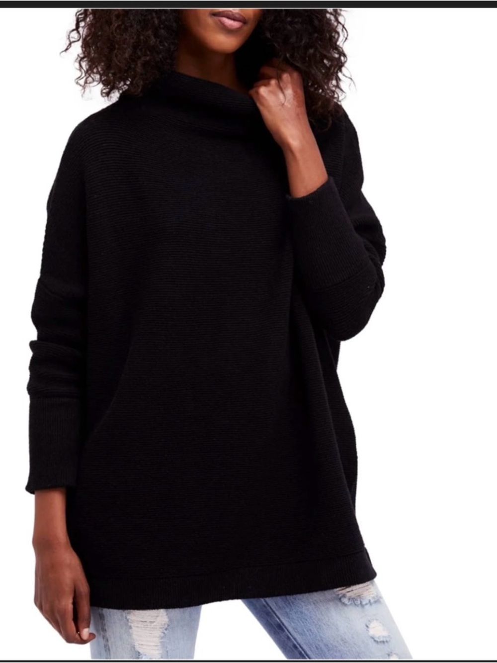 Free People Black Oversized Ottoman Mock Neck Sweater